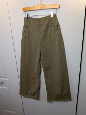 ZARA Wide Leg Kaki Pants Size 4 Flare Side Zipper High Waist Crop Capri Pockets